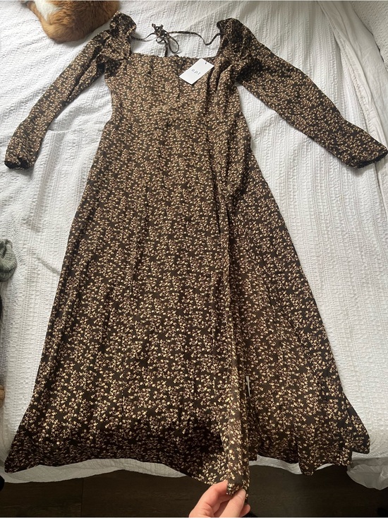o.p.t Dresses & Skirts - Brown Floral Long-Sleeve Maxi Dress with Square Neck